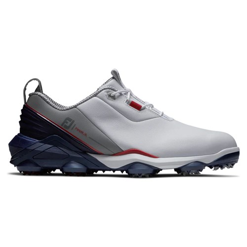 White / Grey / Navy Footjoy Tour Alpha Men's Spiked Golf Shoes | UPMLZD913