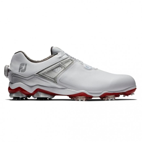 White / Grey / Red Footjoy Tour X BOA Men's Spiked Golf Shoes | WPBHOS718